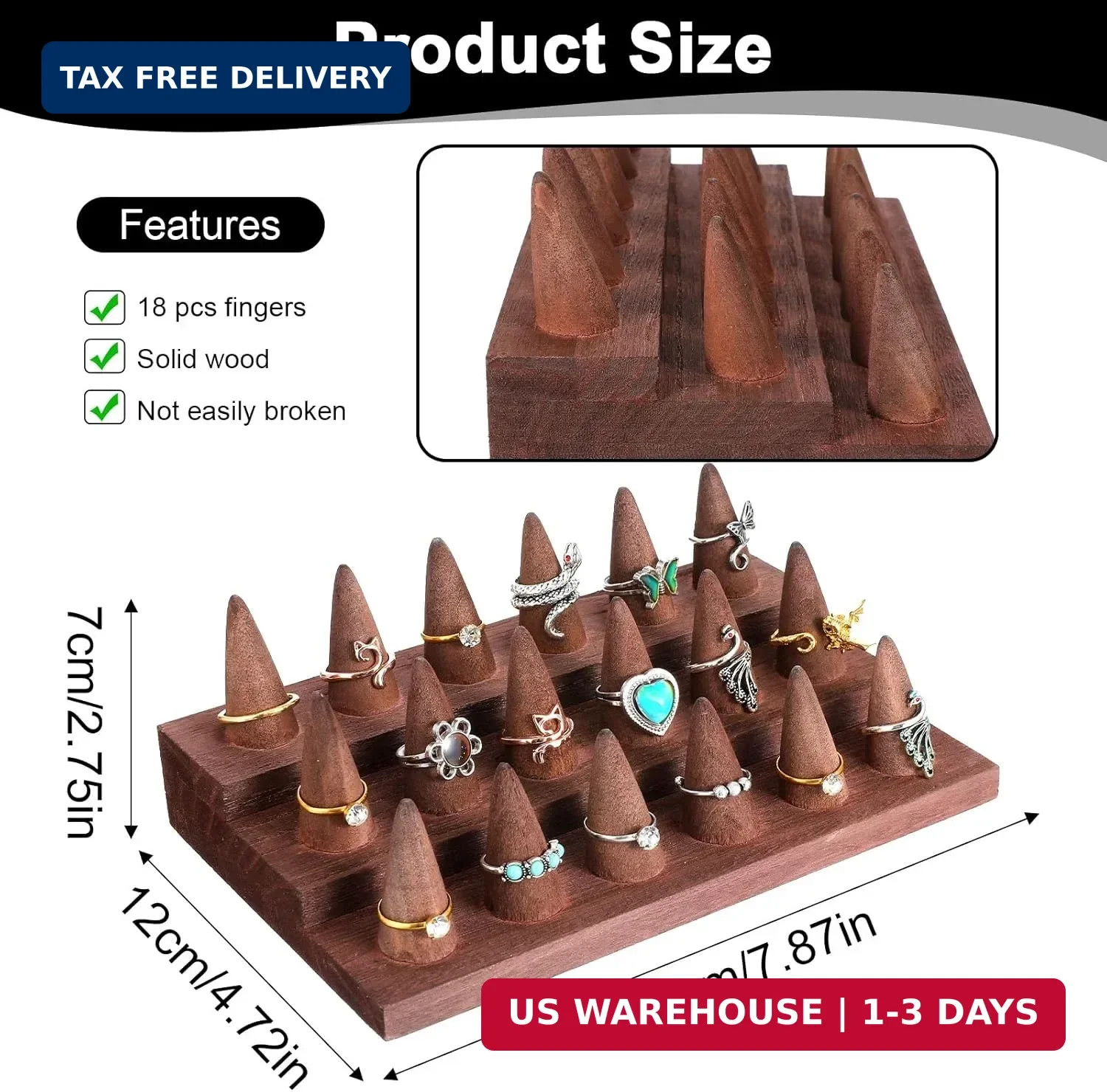 Wood Ring Display – 2 Piece Holder for Jewelry, Wooden Stand, Counter Showcase,