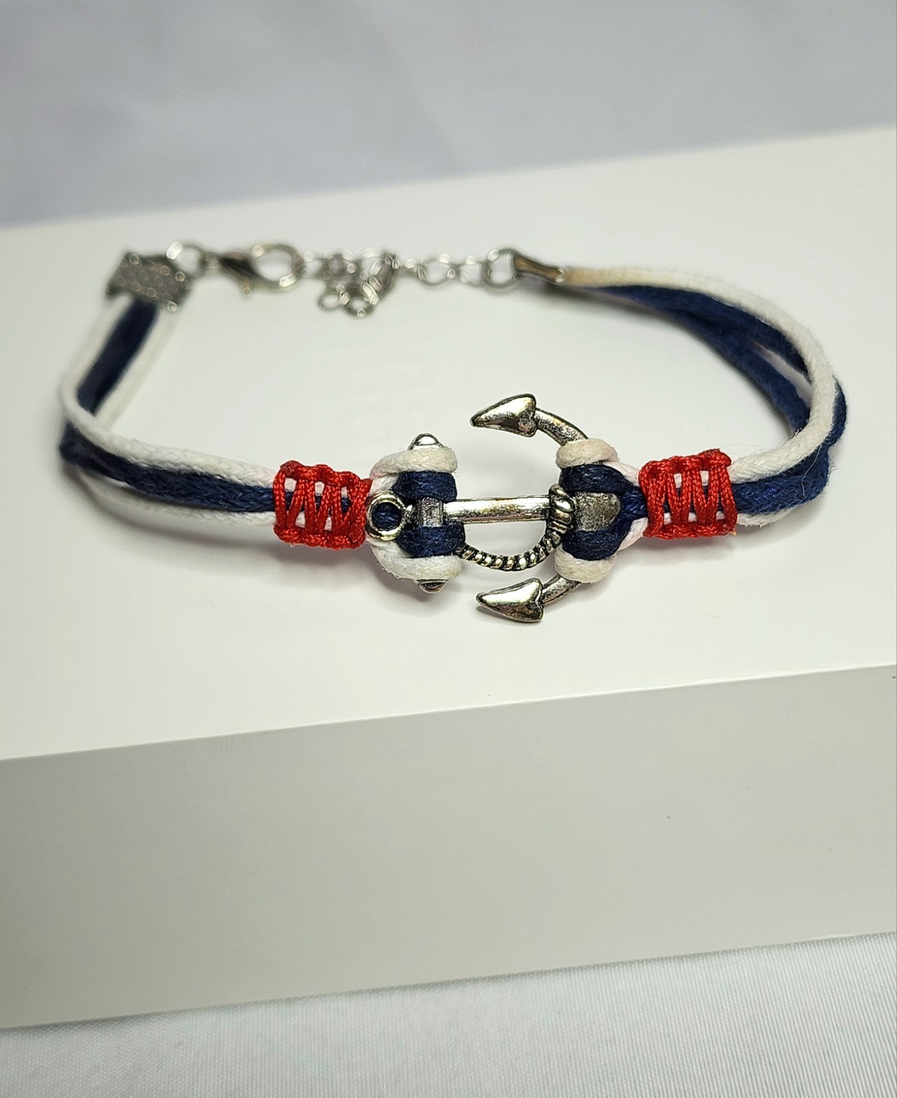 Red White Blue Anchor Nautical Rope Bracelet