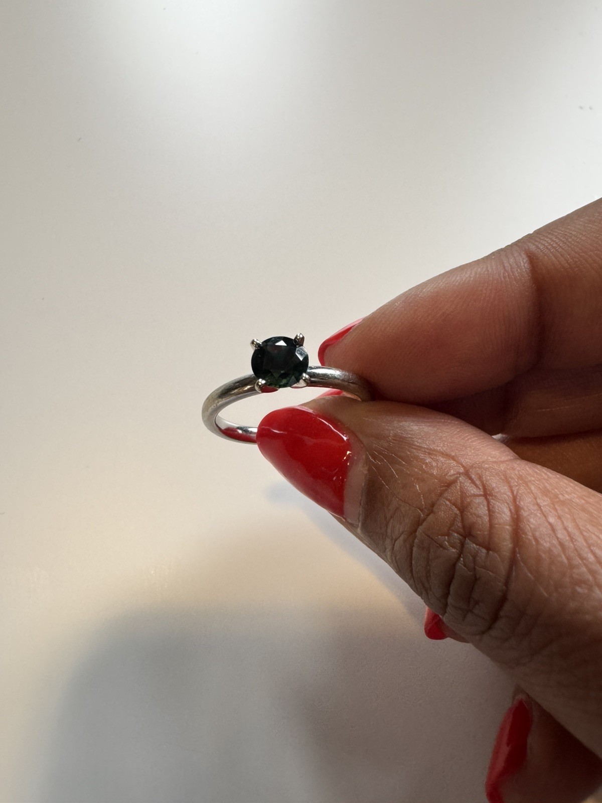 Brilliant Earth 6mm Teal Sapphire Ring, 18K White Gold, Size 8, Sri Lanka Origin