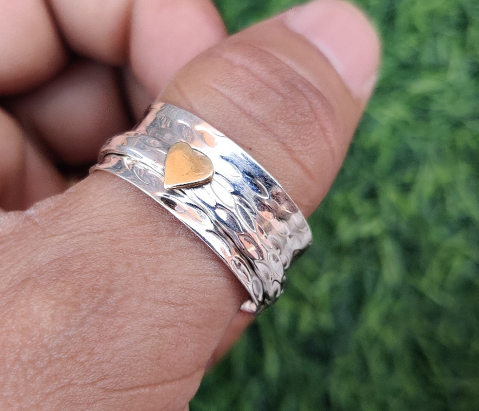 925 Sterling Silver One Tone Heart Spinner Ring Handmade All Size Ring RN61