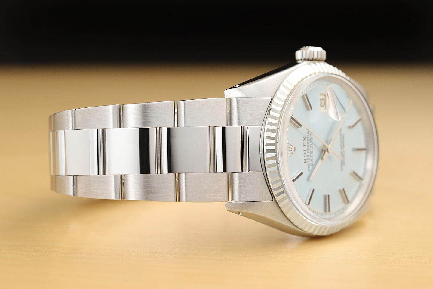 ROLEX MENS DATEJUST 18K WHITE GOLD STAINLESS STEEL ICE BLUE OYSTER WATCH