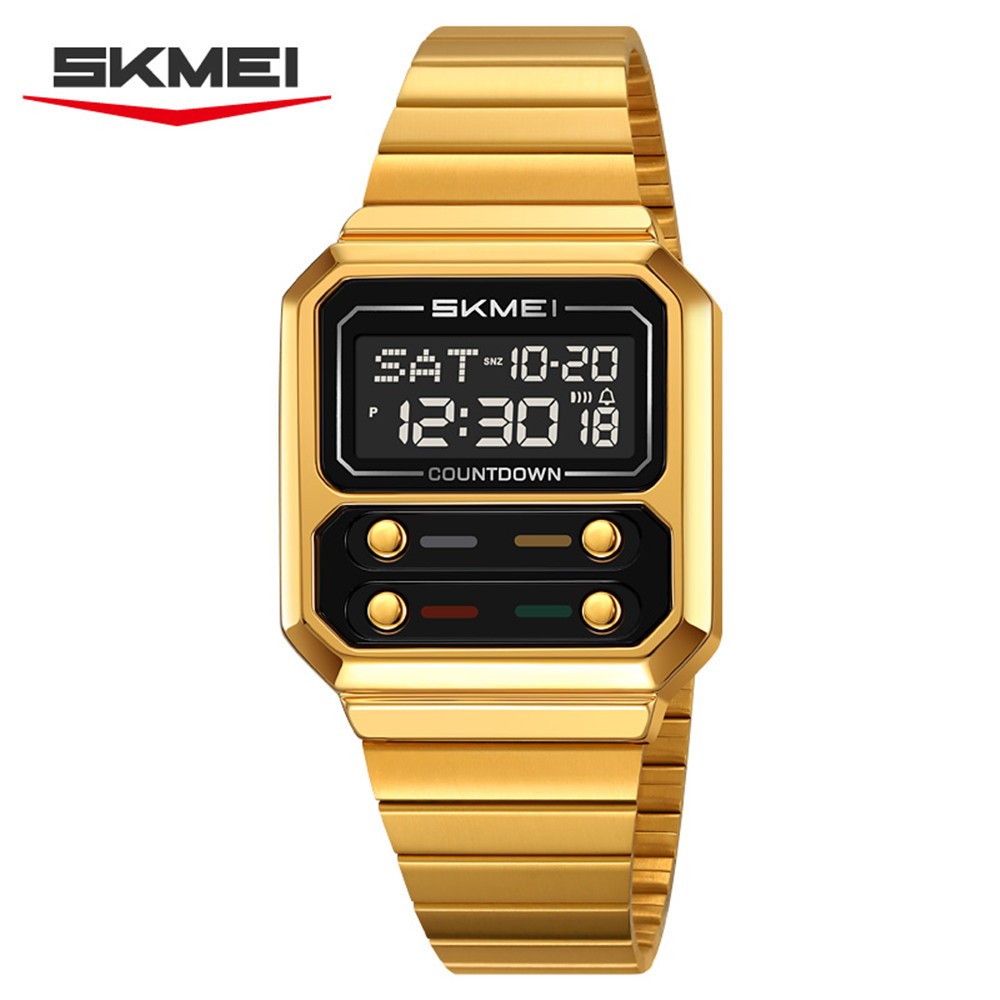 SKMEI Men Watch Rectangle Dial Steel Wristwatch Fashion Male Sport LED Watch
