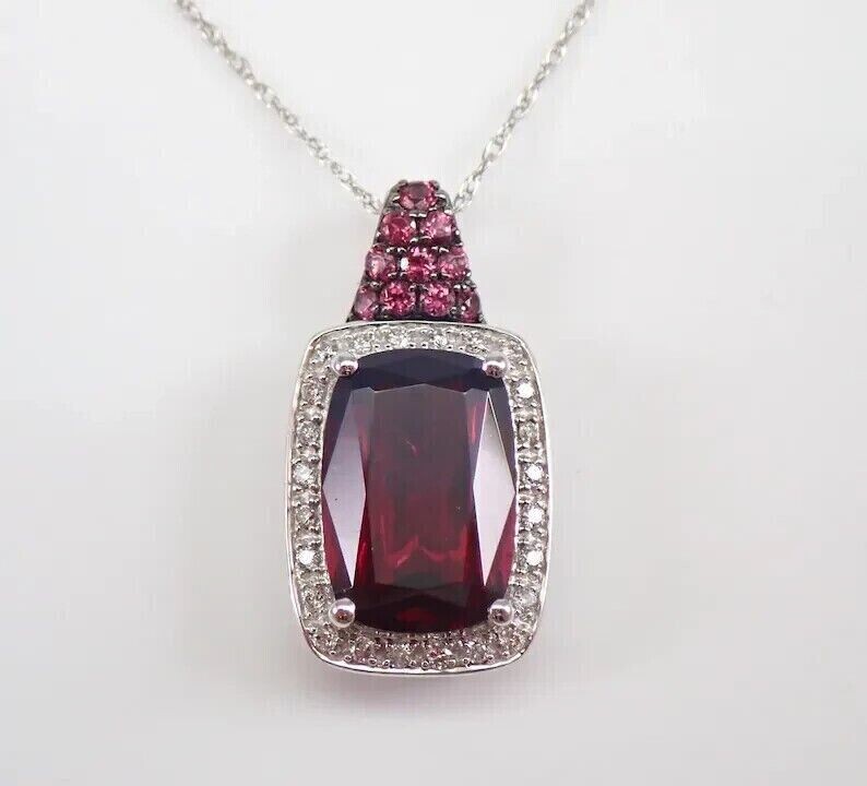 Pretty 2Ct Cushion Cut Simulated Red Garnet Halo Pendant 14K White Gold Plated