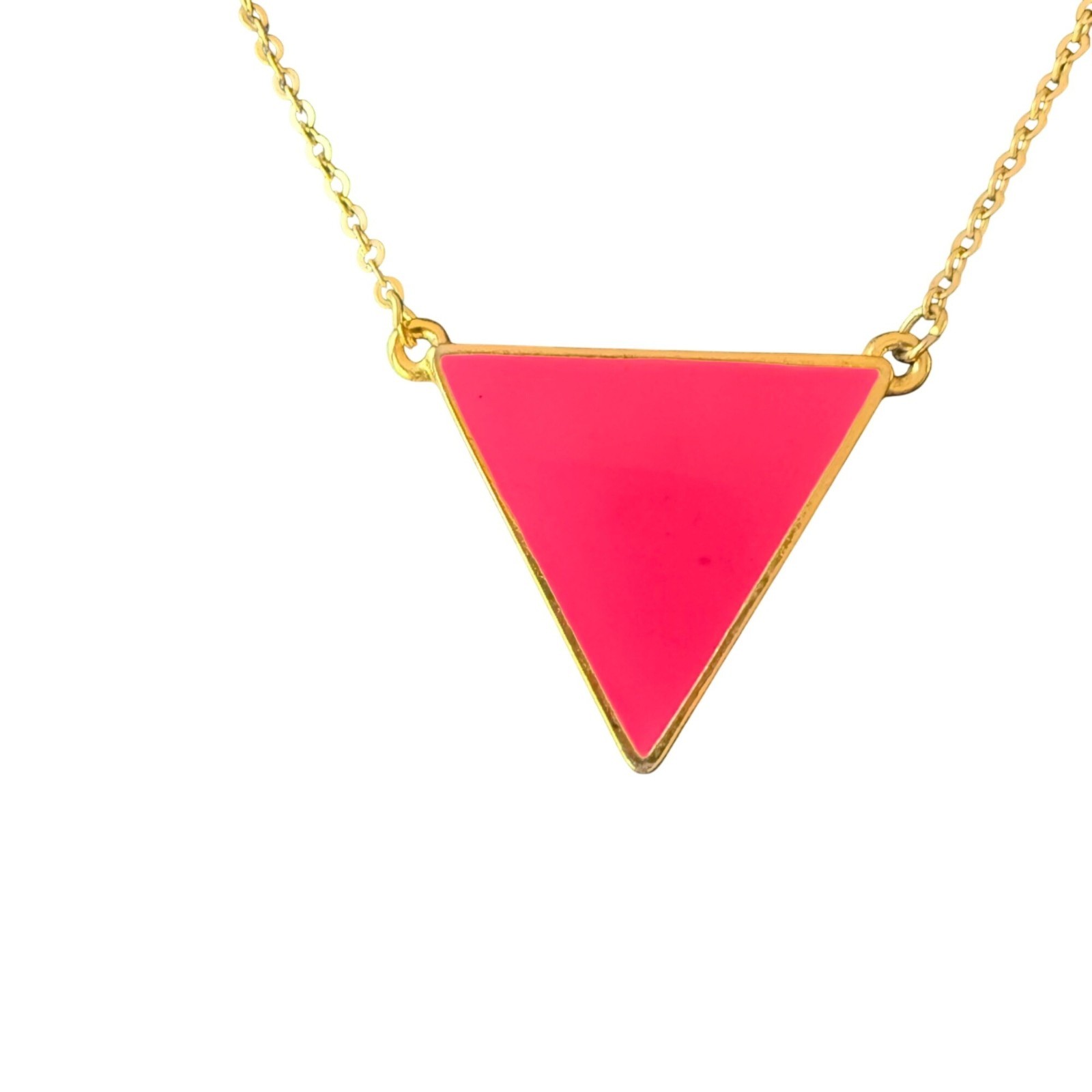 GC Necklace Enamel Pink Triangle Pendant Barbiecore Gold Tone 18 to 20 inches