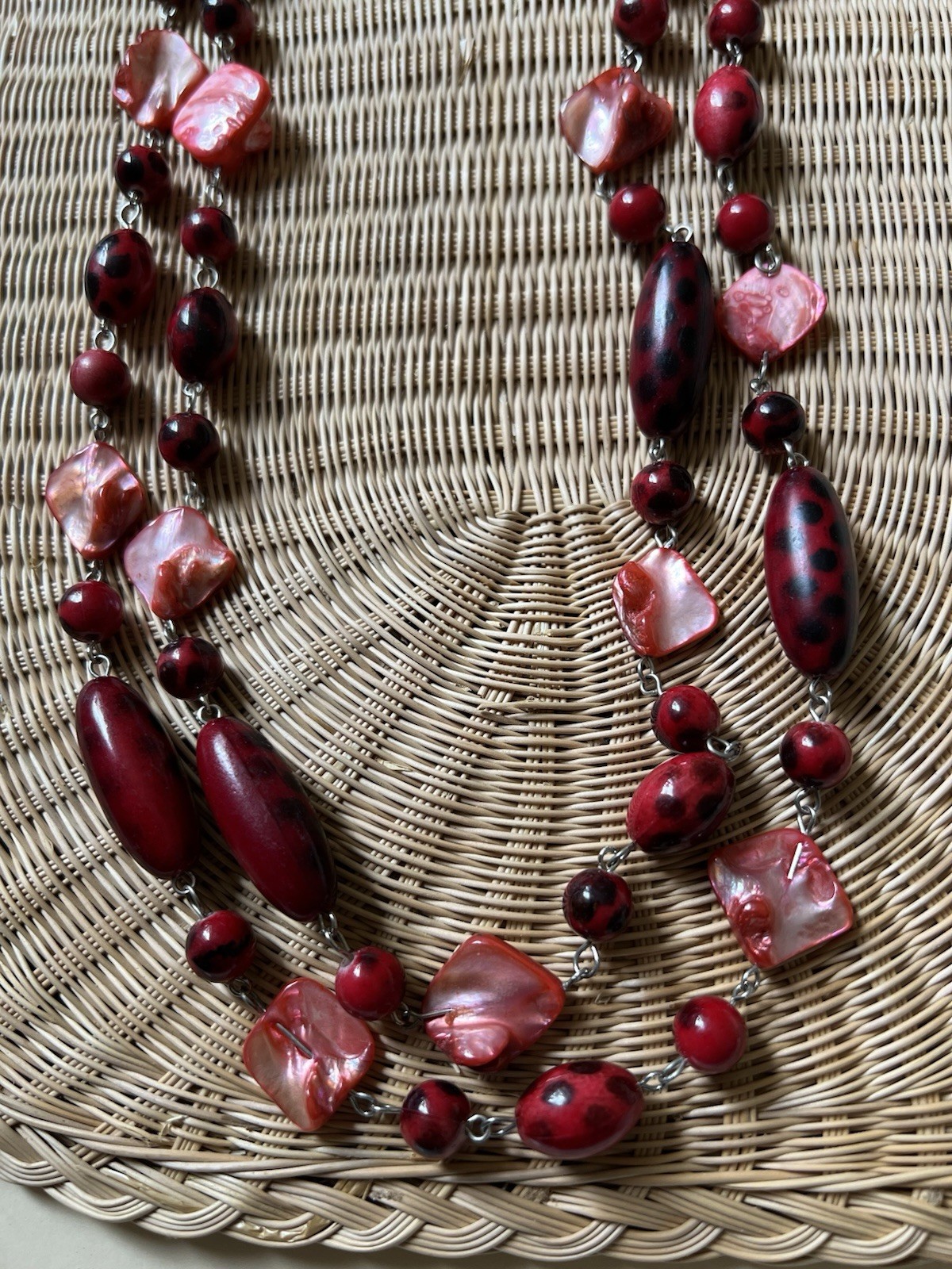 Very Long Strand Red Beads Necklace .costume Jewellery.