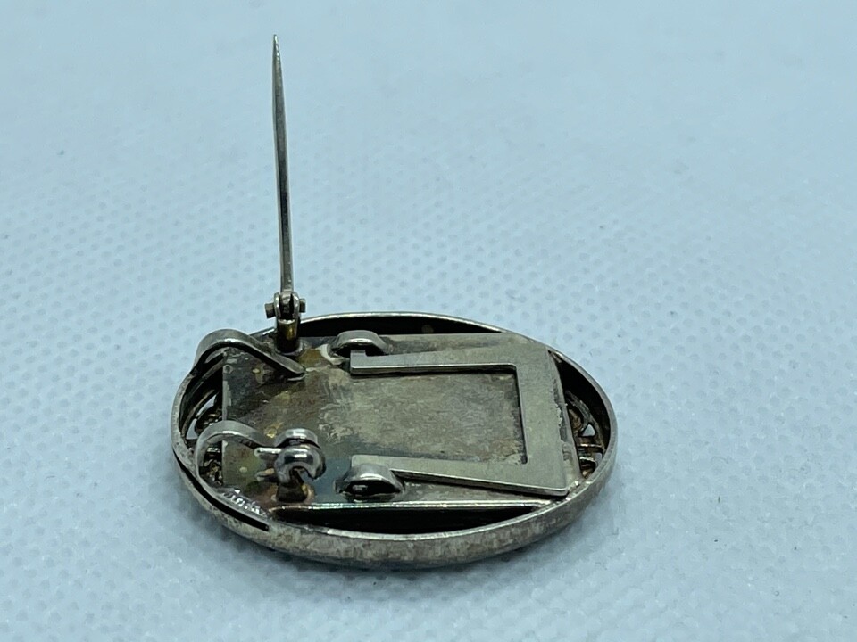 925 STERLING SILVER & 1OK GOLD DIAMOND EISEL BACK PICTURE FRAME BROOCH/PENDANT