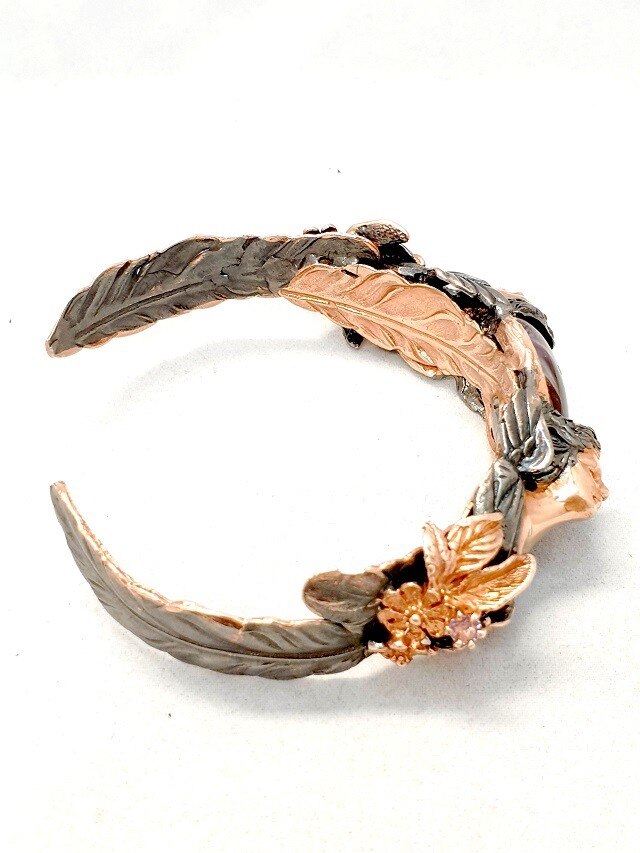 Rare Medusa Bracelet Sterling Silver 925 Rose Gold with Agate & Amethyst 1960
