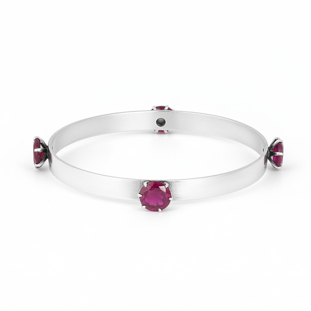 Handmade 925 Sterling Silver Bangle with Ruby Gemstones – 8.7 mm Round