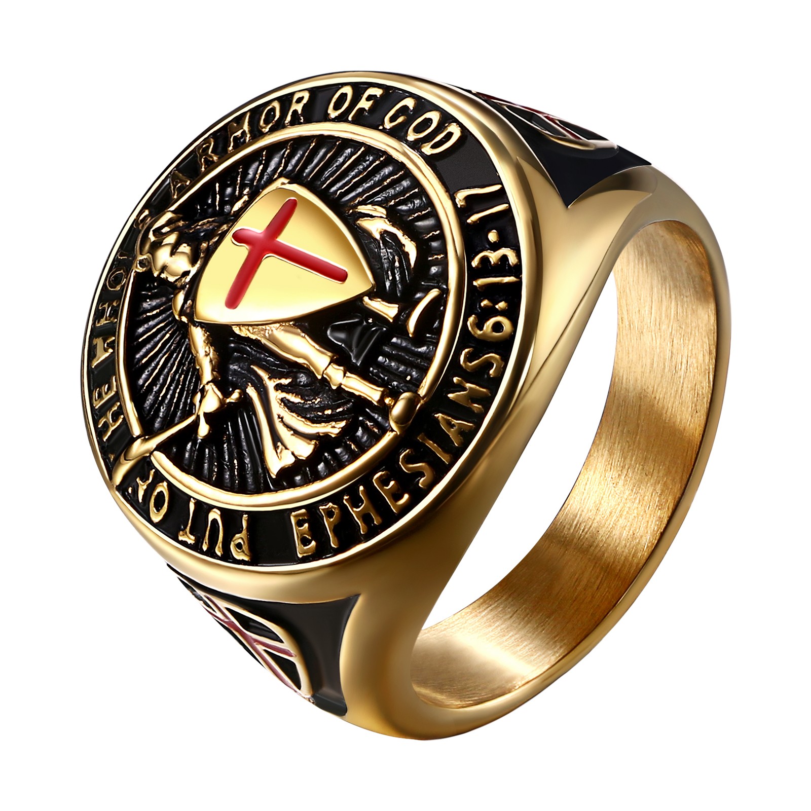 Men Archangel St Michael Shield Guardian Stainless Steel Signet Ring #8-13