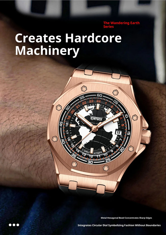 Men’s Full Automatic Mechanical Octagon Watch 12/24Hours 3 Hands Date 3Atm 3 Col