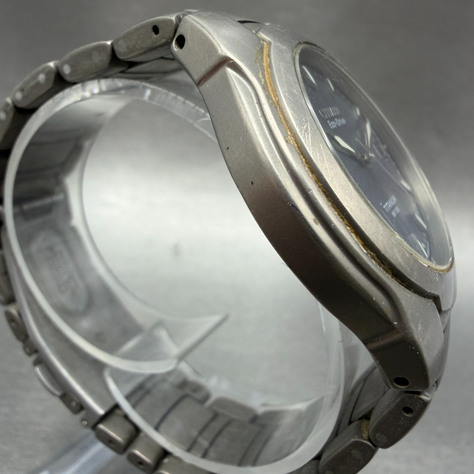 Citizen Eco-Drive Watch Men 36mm Black Dial titanium Date E111-K006350 Runs