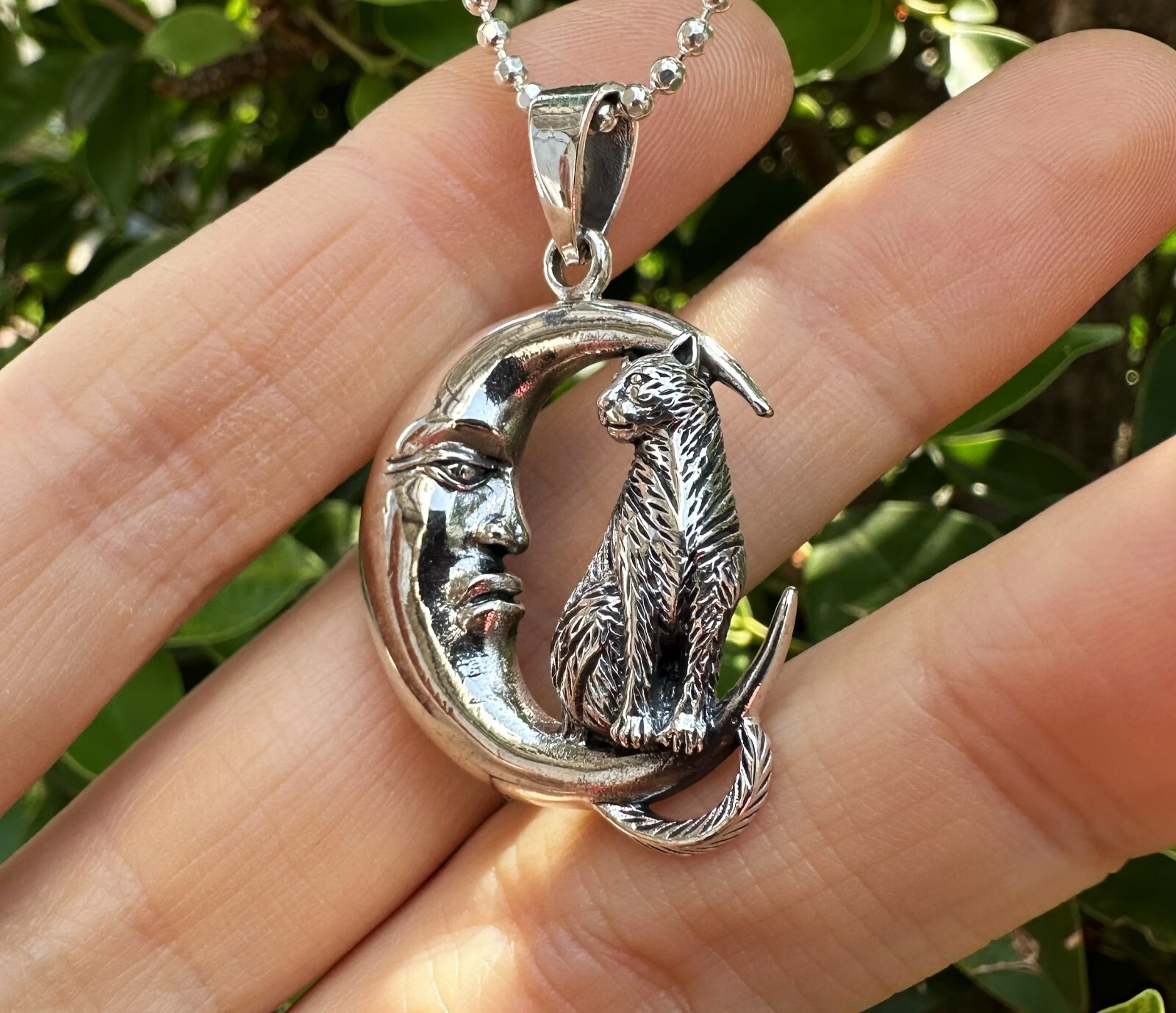 Cat & Crescent Moon Pendant STERLING SILVER 925 Magic Cat Magical Creature Witch