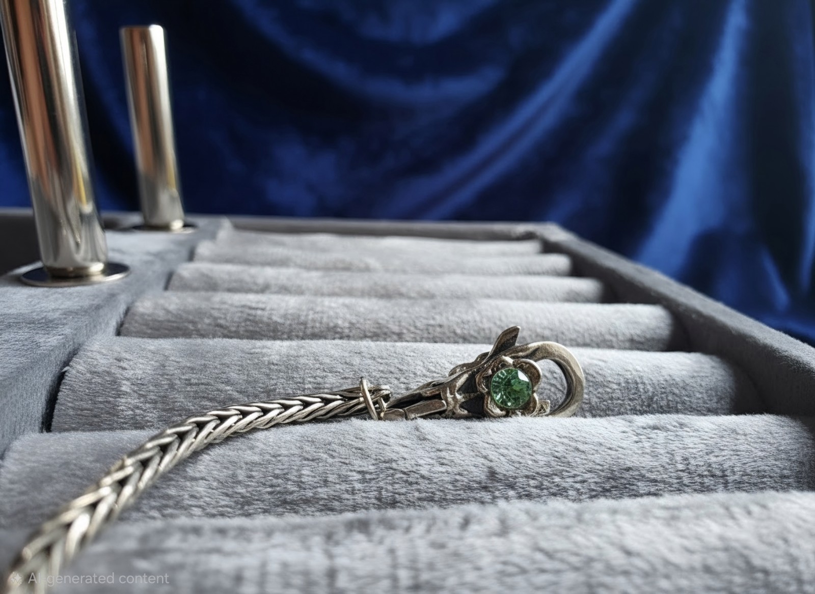 Trollbeads Sterling Silver Foxtail Bracelet w/ Dichroic Glass Flower Clasp 7.5″