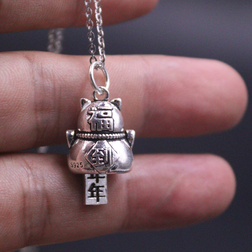 925 Sterling Silver Pendant DIY Make Bracelet Can Make Sound Luck Cat Bell Charm