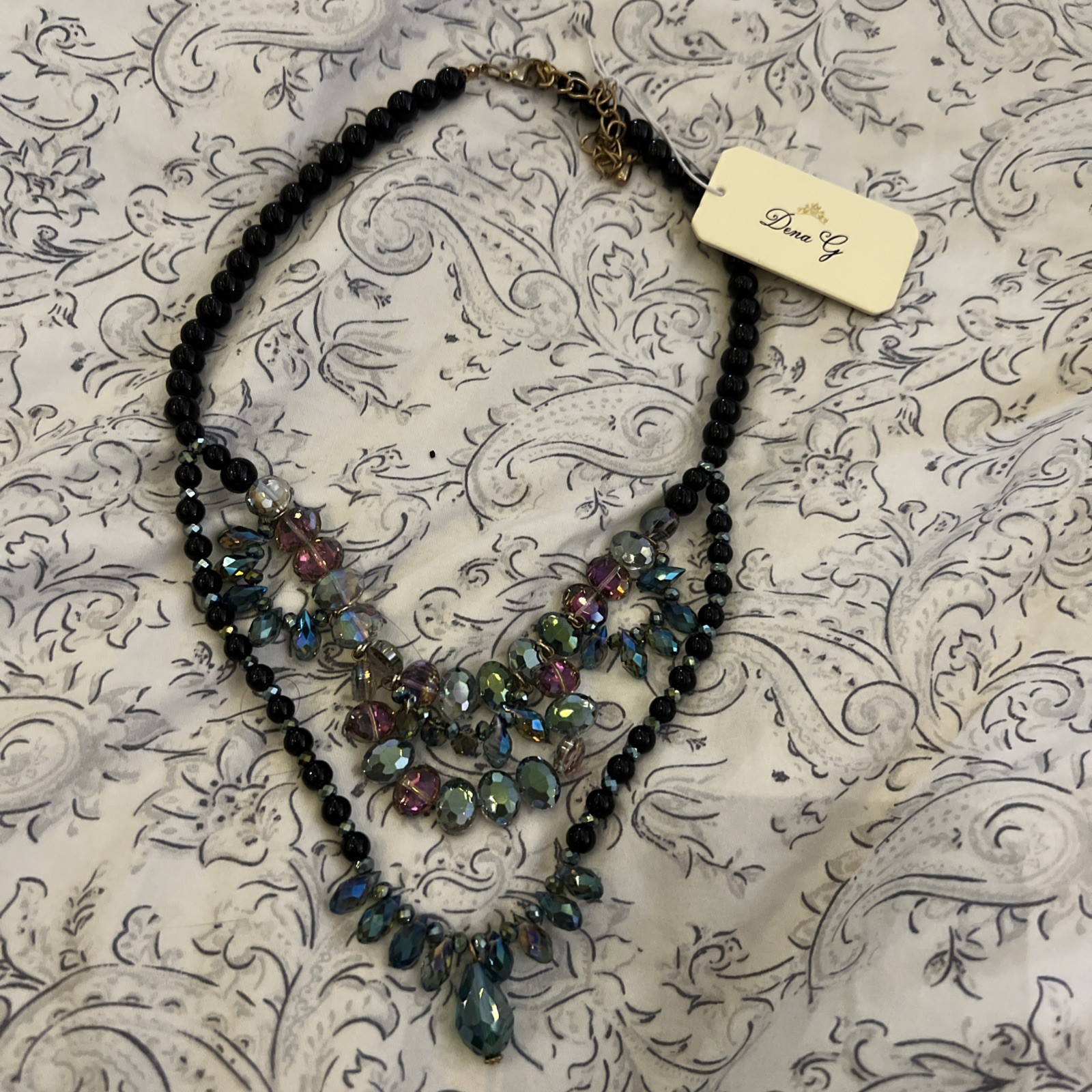 NWT Dena G MultiColored Crystal and Black Beaded Double Strand Statement Necklac
