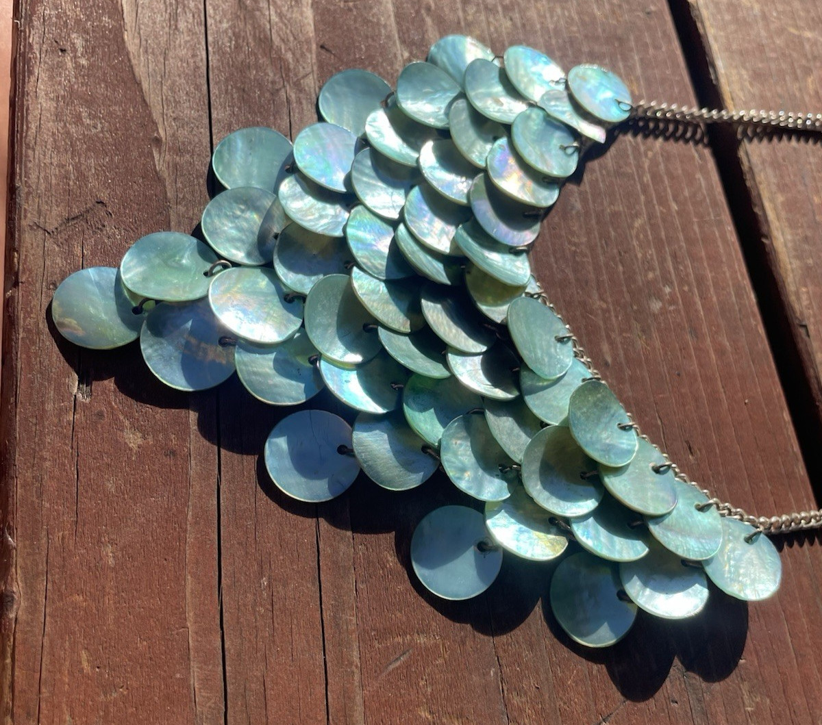Necklace Turquoise Blue Round Fashion Circle Discs Bib Collar Statement Fringe