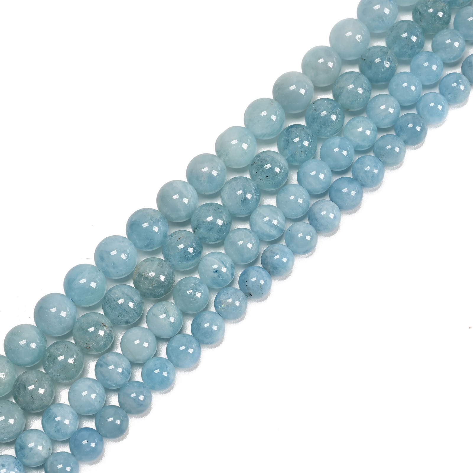 Natural Aquamarine Smooth Round Beads Size 9mm 10mm 11mm 12mm 15.5″ Strand