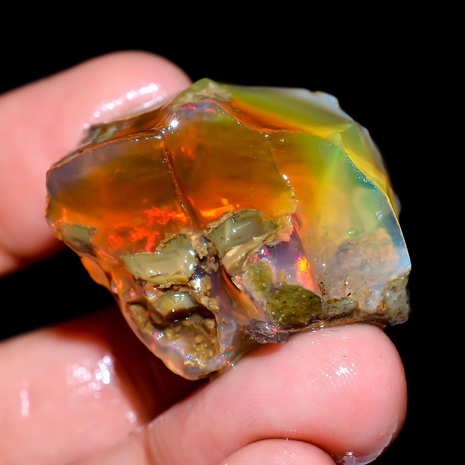59Ct Natural Welo Fire Ethiopian Opal Fancy Oil Rough Loose Gemstone 32X26X18 mm