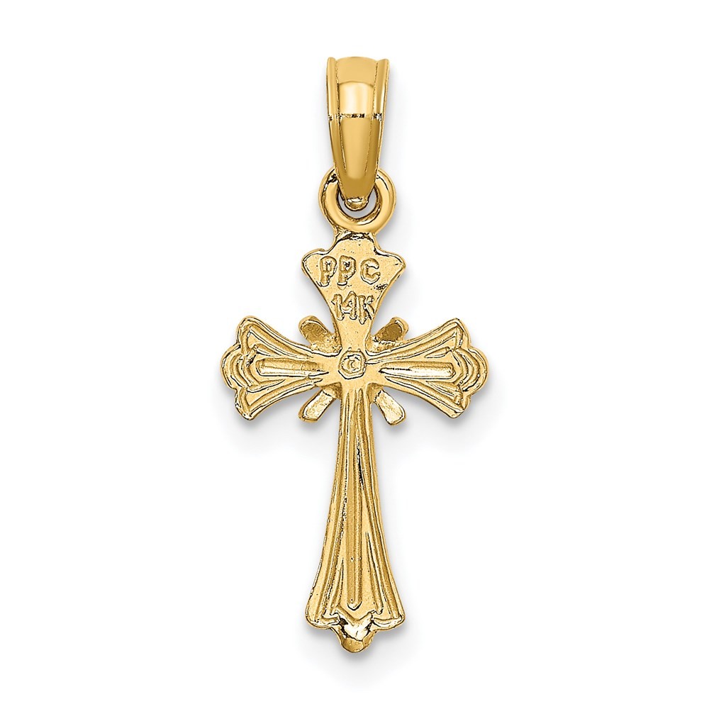 14k Yellow Gold Engraved Small Cross X Center Charm Pendant 0.58gm L-15.2mm