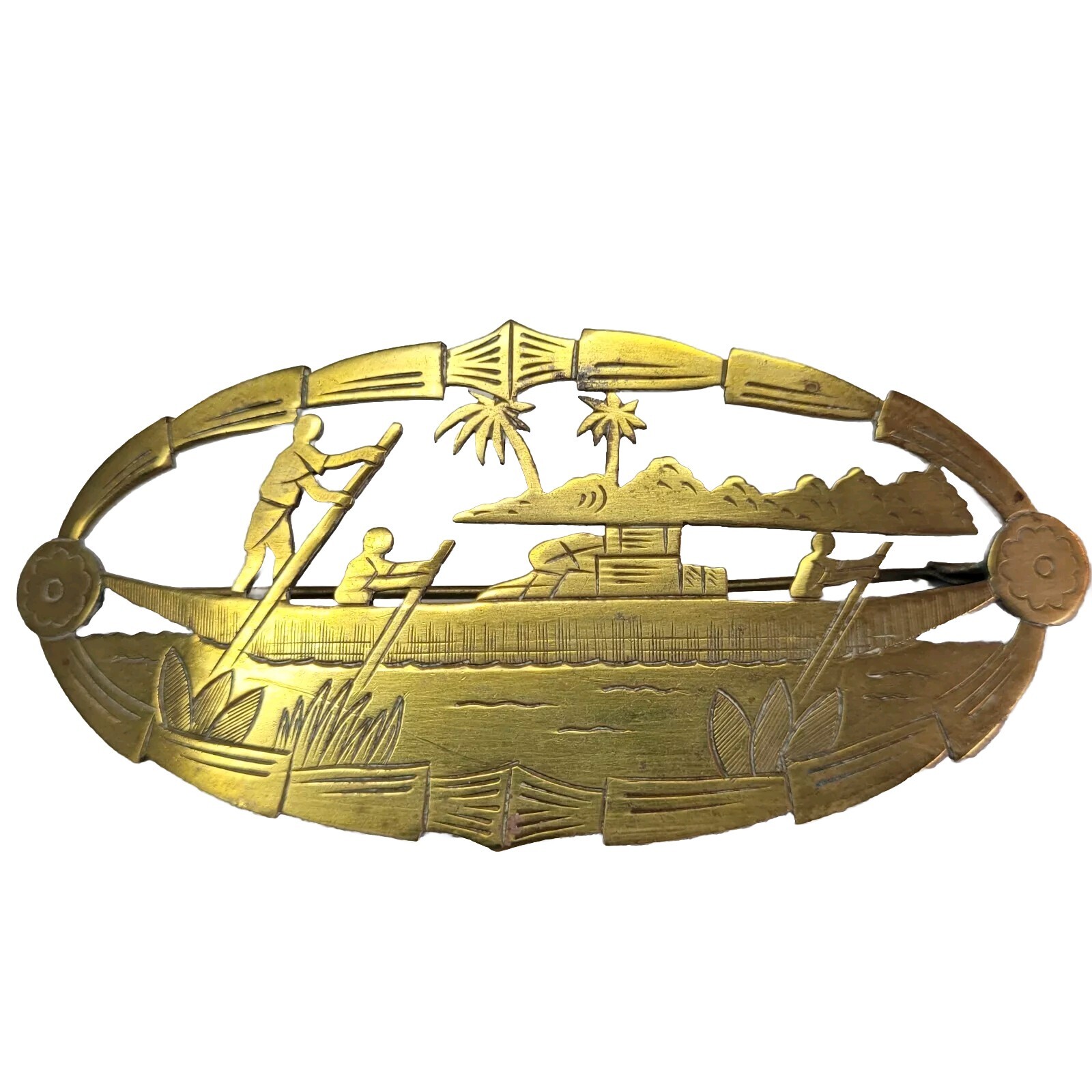 05K43 Antique Large Brass Brooch 1920/1930 China Indochina