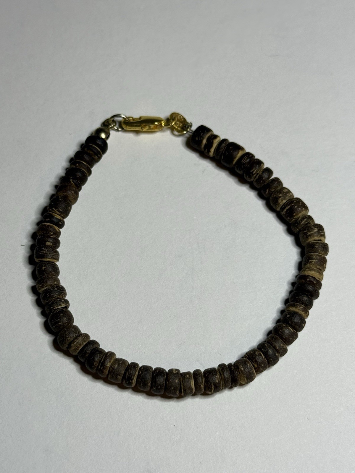 Vintage Natural Organic Heishi Disc Bead Surfer Bracelet 18K GF Clasp 7.5″