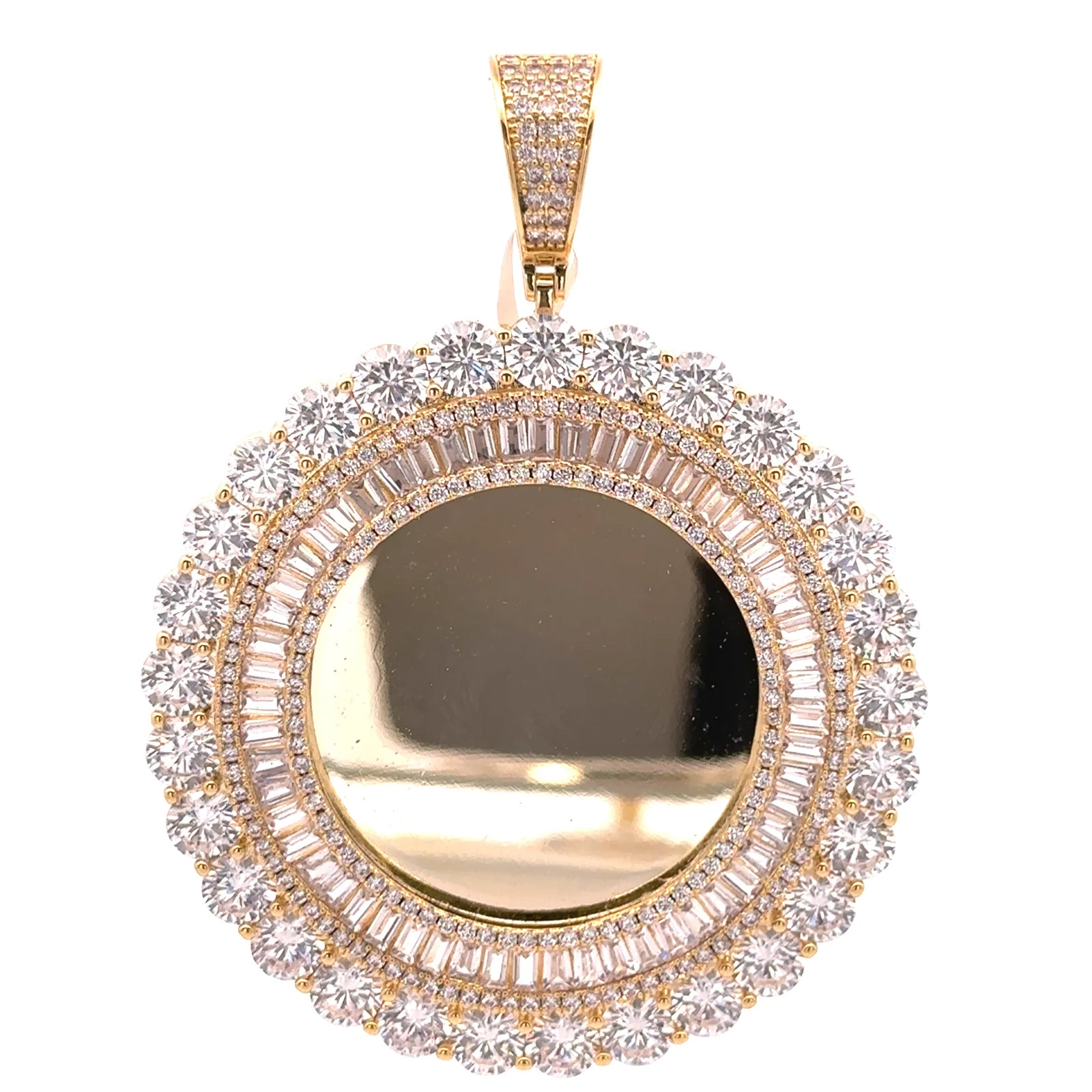 Brass Gold Plated CZ Iced Out Round Pendant Statement Hip Hop Jewelry