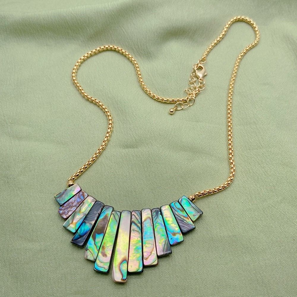 Natural Multi Color Abalone Shell Gold Plated Chain Necklace Simple Jewelry