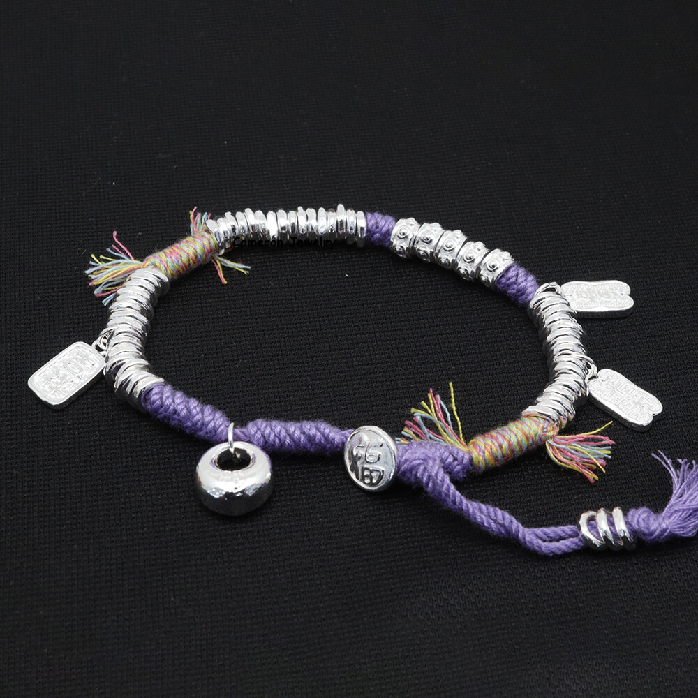 Pure S999 Fine Silver Chain Lucky Ruyi Lock Oblong Abacus Beads Bracelet 26-27g