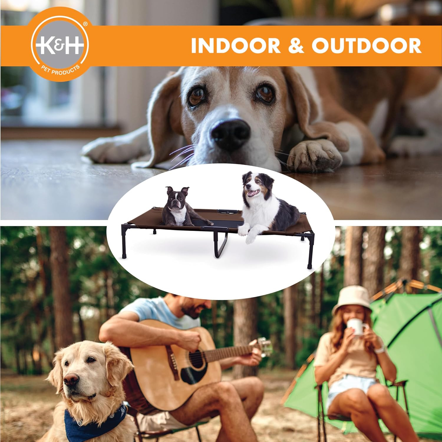 K&H Outdoor Elevated Dog Bed, Cooling Raised Dog Bed, Chocolate, XL 50X32In | Pe