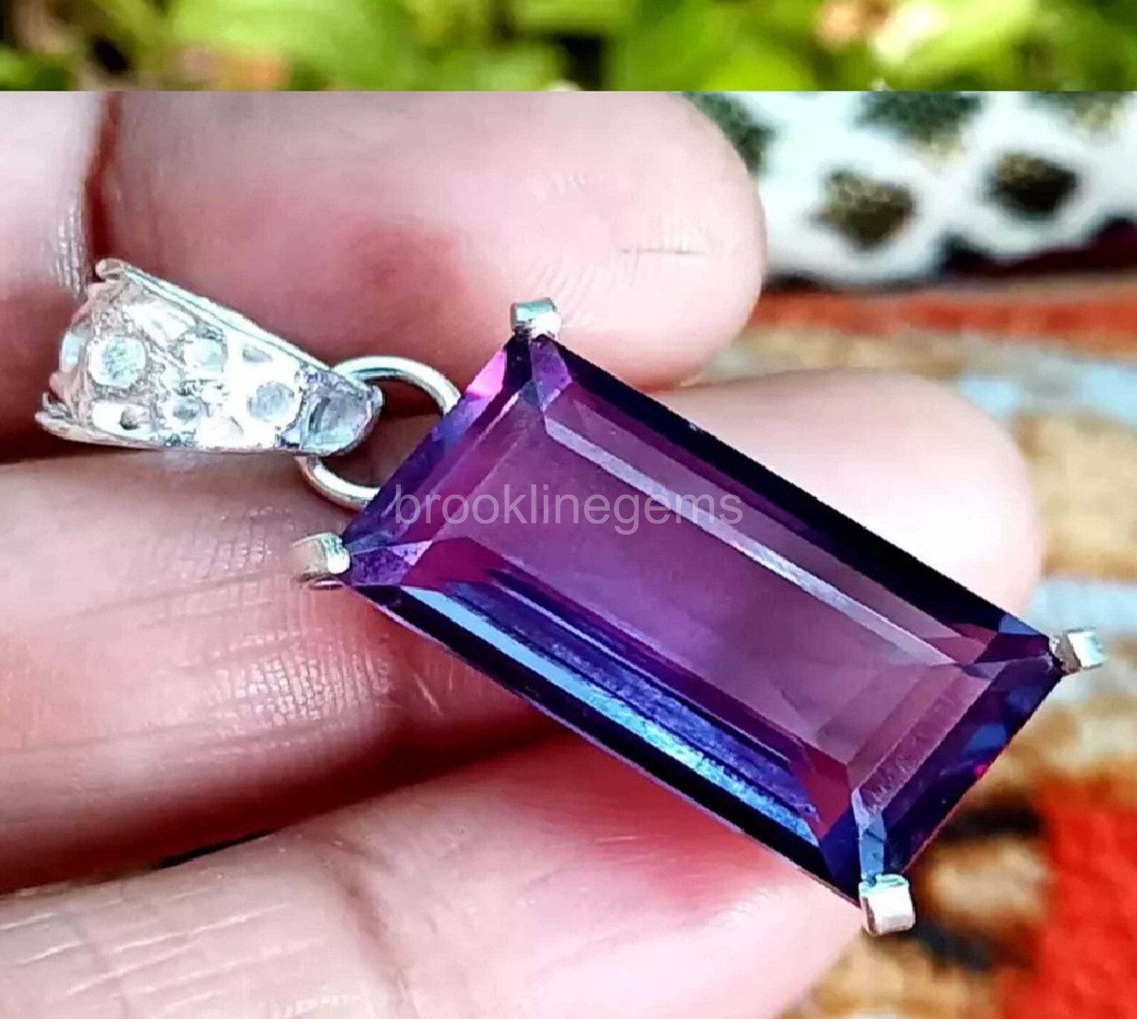 40.55 CT BAGUETTE CUT Alexandrite Certified Gemstone Pendant 925 Silver 5ATW