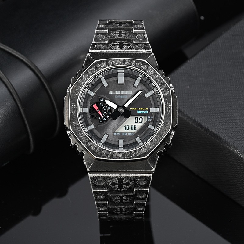 For Casio GA2100 GA2110 GAB2100 Retro Cross Stainless Steel Case Band Mod Kit