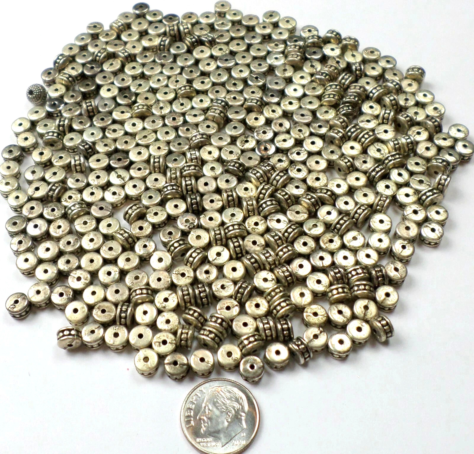 360 Vintage Antique Silver Resin Acrylic Spacer Faux Metal Drum Beads 5.5x4mm