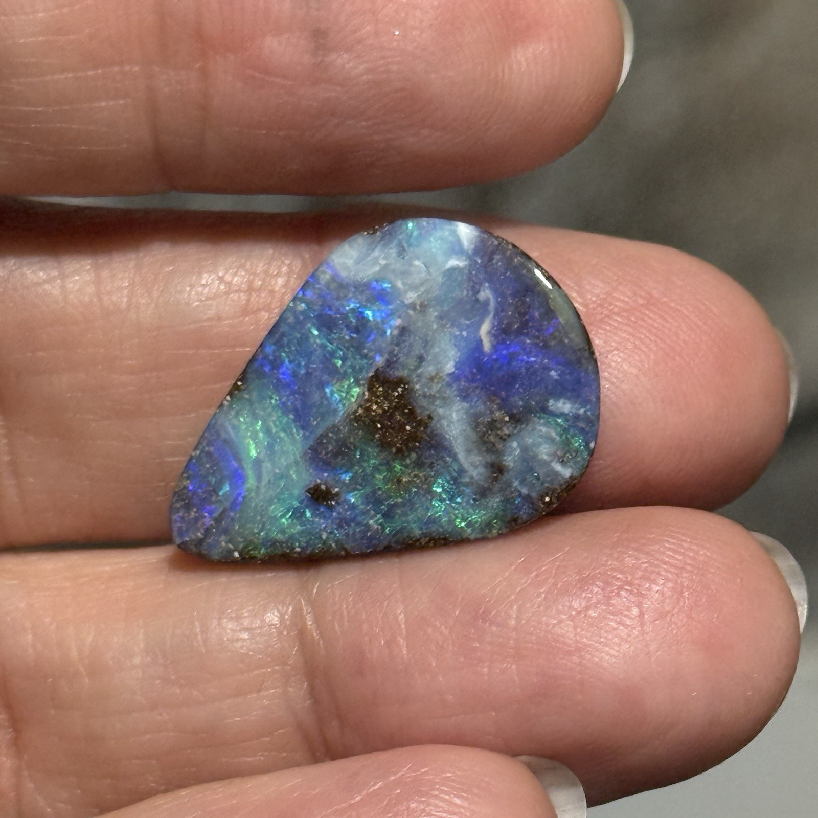 13.45ct 23.9x17x4.5mm Caribbean Blue Australian Boulder Opal Teardrop Cabochon