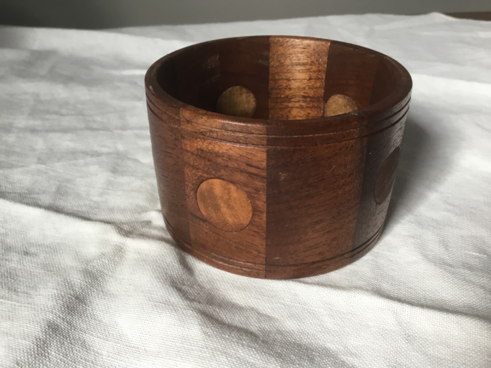 Vtg HANDMADE WOODEN BRACELET Inlaid 1 7/8 “ WALNUT Boho Hippie Chunky