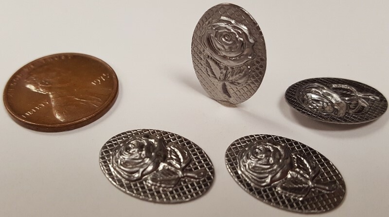 6 VINTAGE STEEL ROSE FLOWER CAMEO 18x13mm. SILVER METAL STAMPING FINDINGS N92