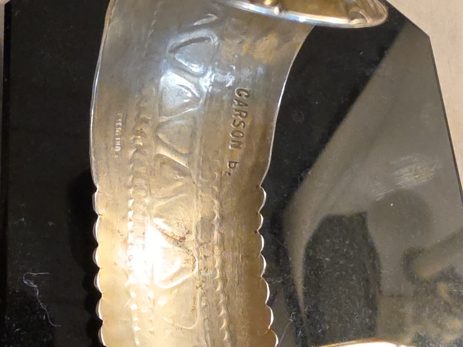 Vintage Carson Blackgoat Navajo Sterling Silver Stamped Cuff. Signed.