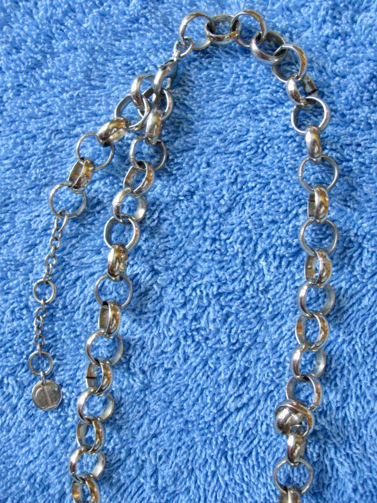 Chain & Beaded Orange & Blues Necklace “T” Logo 19″ Drop w/Metal Tassel Lobster