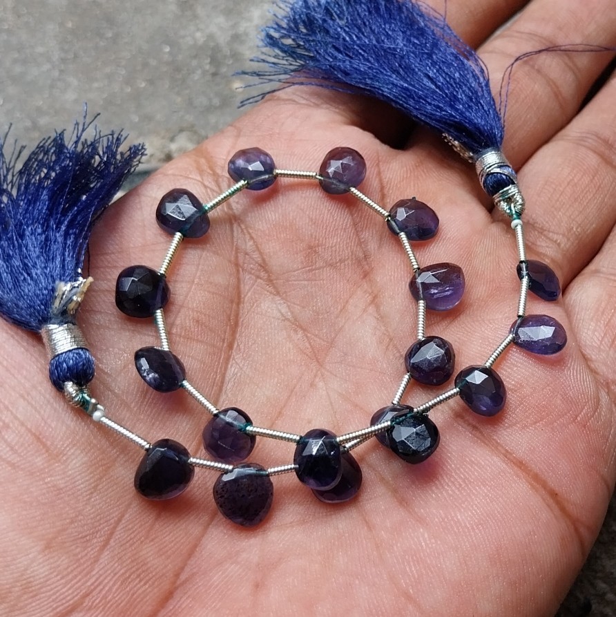 30 Carat 6.5×8 to 7×9 MM Natural Blue Purple Iolite Rose Cut 8 inch Beads