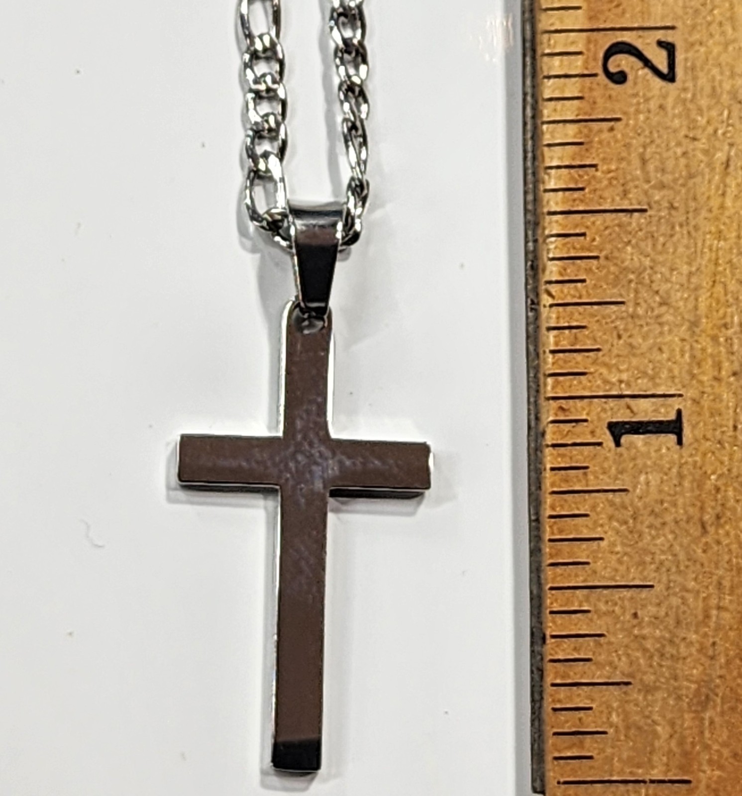 Stainless Steel Cross 1.5 inch Long with 18-inch Long 2.5mm Figaro Chain