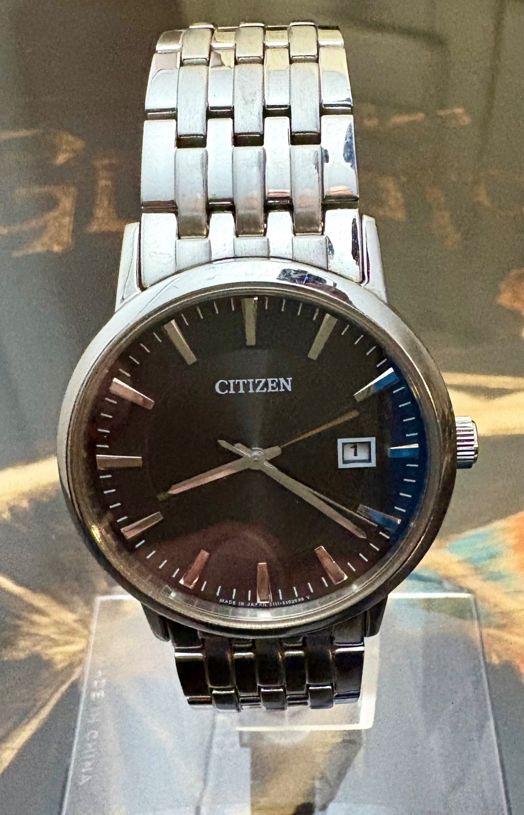 Mens Citizen Eco-Drive Solar-Stainless Steel-Model e111-37mm-Black Dial