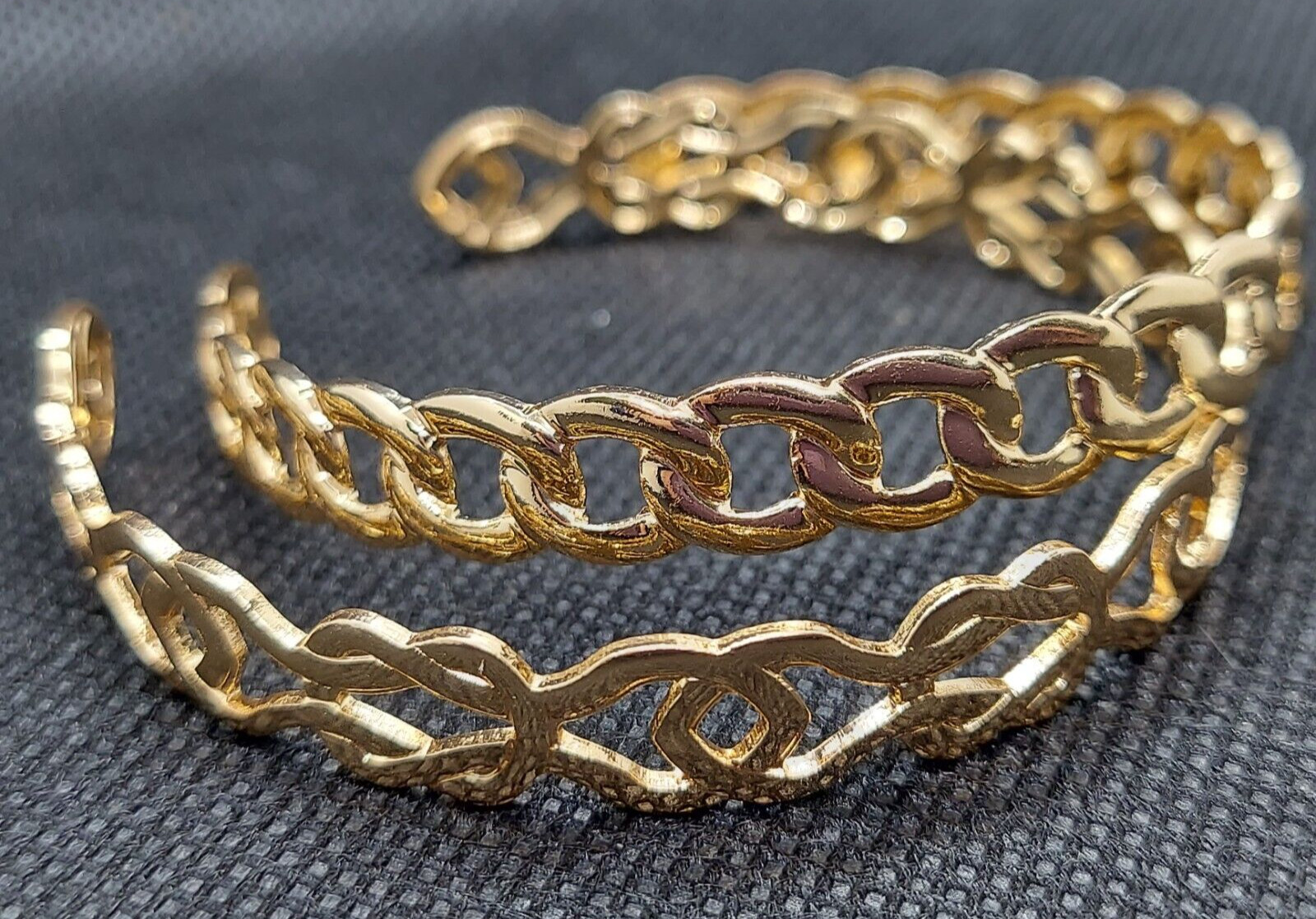 Pair of Lightweight Gold Tone Cuff Bracelets Adjustable