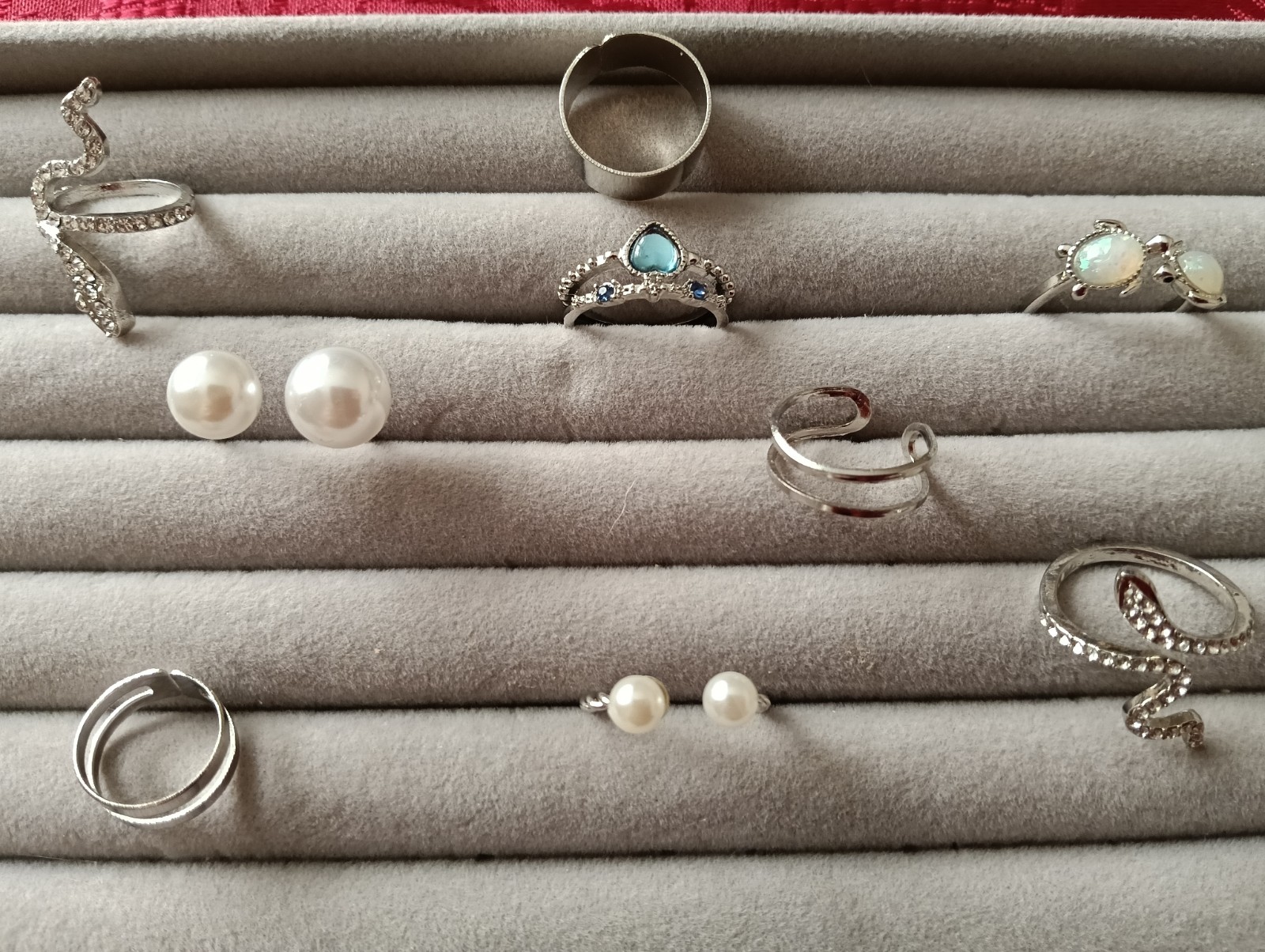 9 x Collection Various Style Silver Coloured Costume Rings free Size