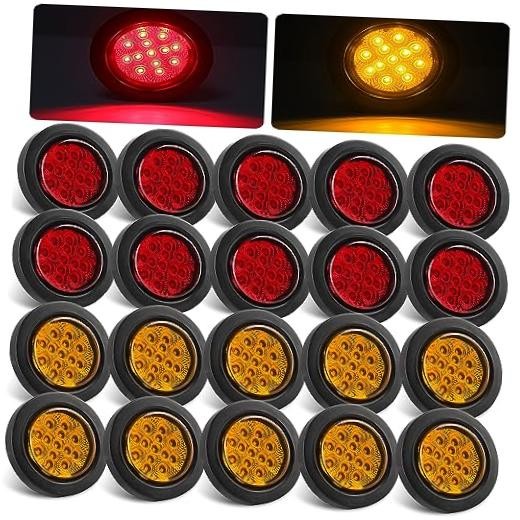 2.5″ Round LED Marker Lights 13 LEDs w/Reflectors, 10 Amber + 10 Red 2 1/2″