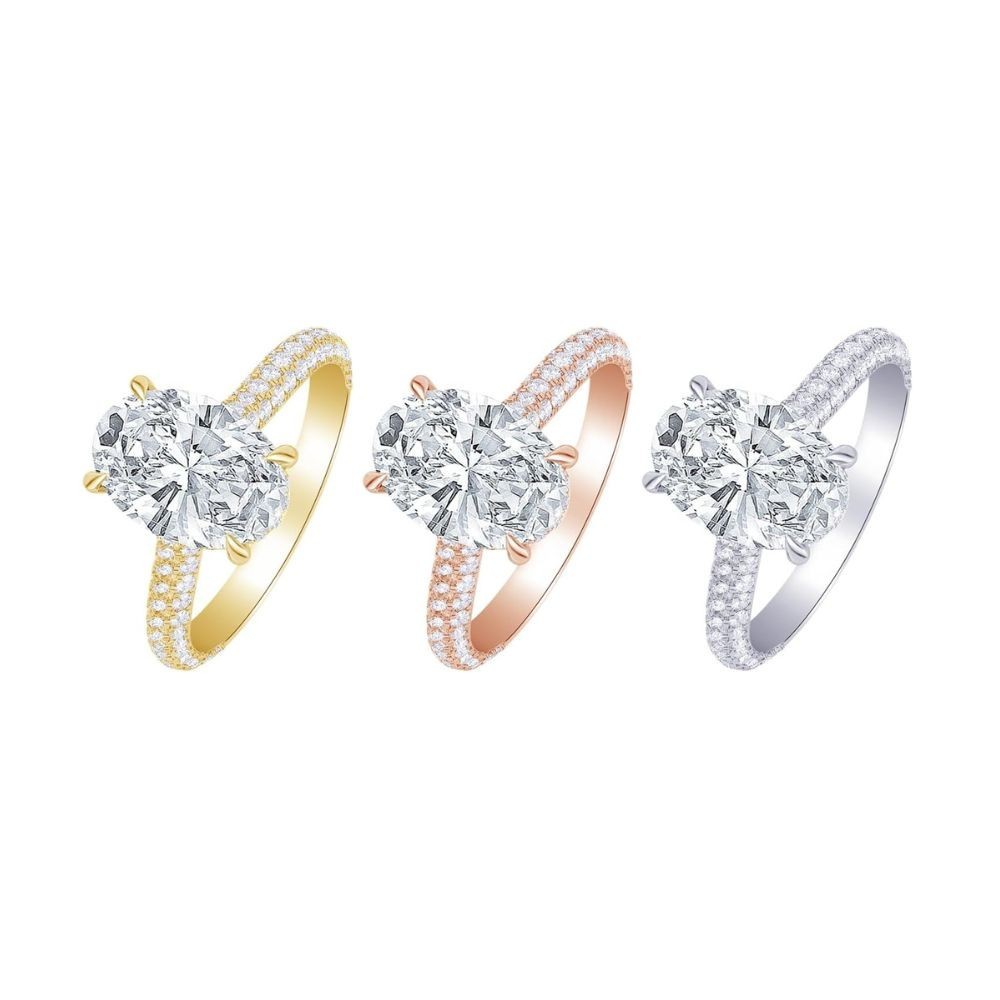 EF-VS1 1 2 3 CT Oval Lab Grown Diamond Halo Split Band Design Ring 14k Gold