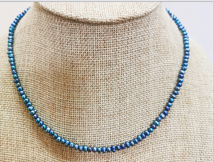 15.2″4mm natural south sea genuine black blue unfinished pearl necklace DIY