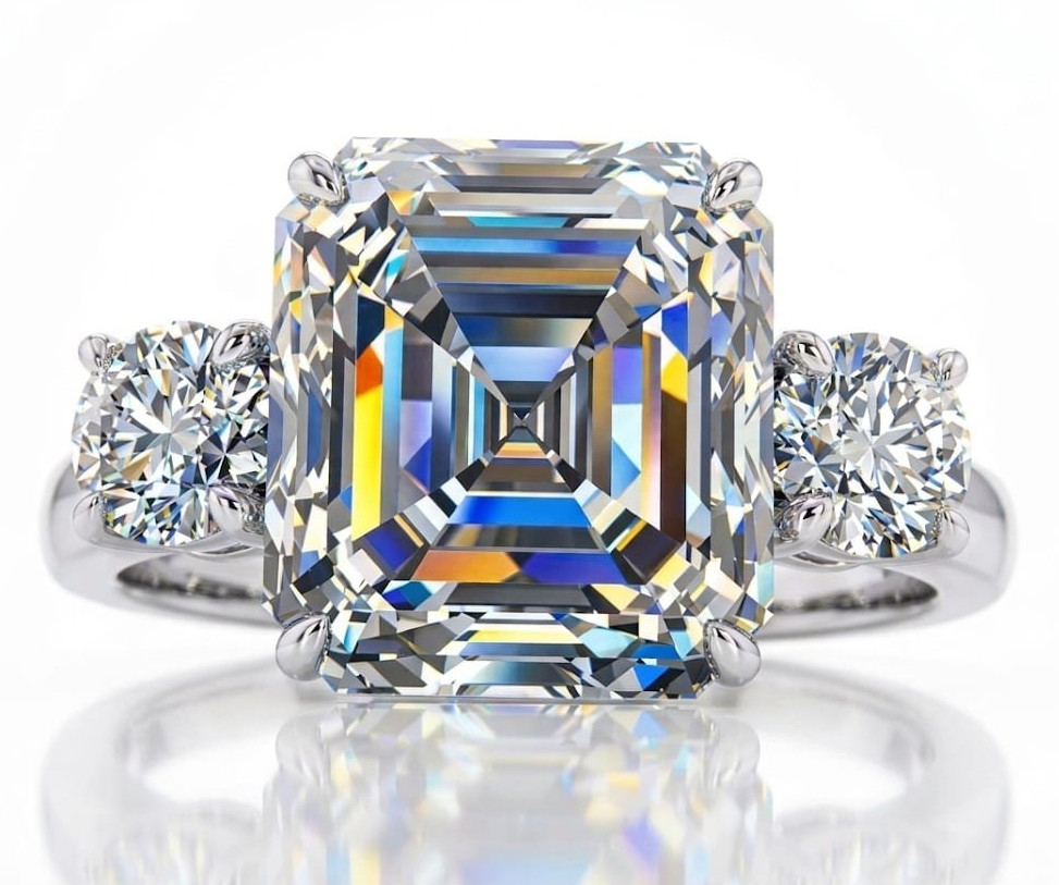 10.80 Ct Certified Asscher Cut White Natural Diamond Ring VVS1 White Gold Finish
