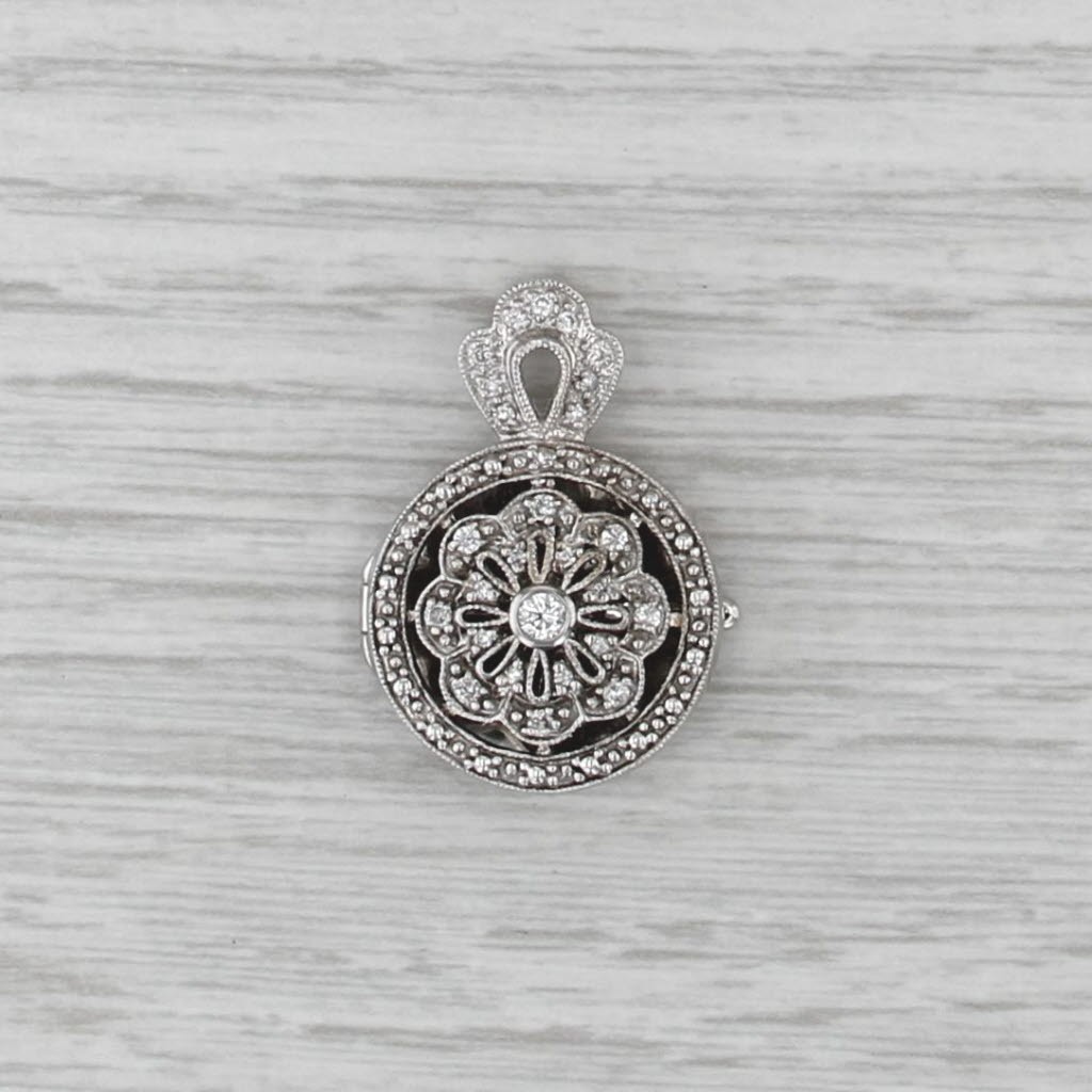 0.28ctw Diamond Flower Diffuser Locket Pendant 14k Gold for Scent Perfume Oil