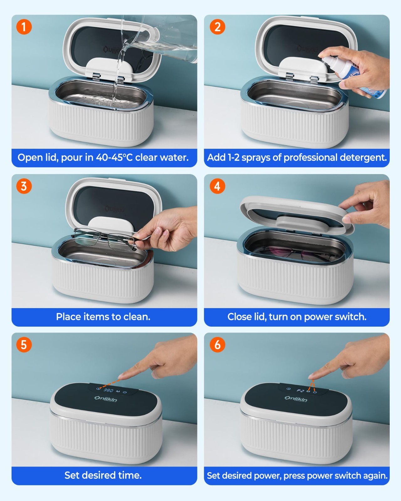 35W Ultrasonic Jewelry Cleaner – 45KHz Retainer & Eyeglasses Cleaner, 5 Timer, 3
