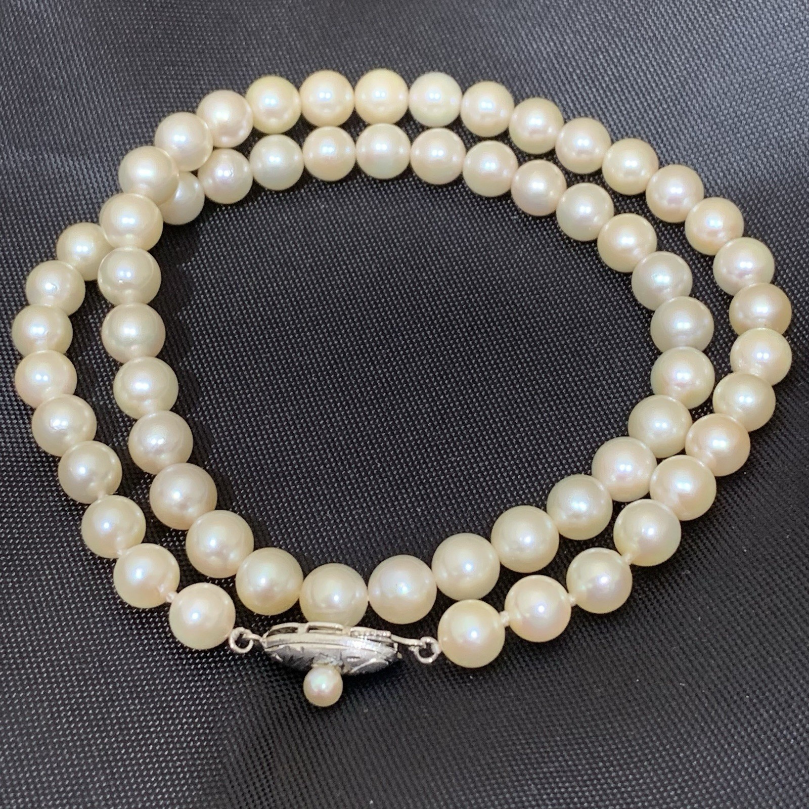 Hi Luster Akoya Pearl Necklace Strand Fuji Pearl OffWhite 7mm AAA+ SilverVTG 17”