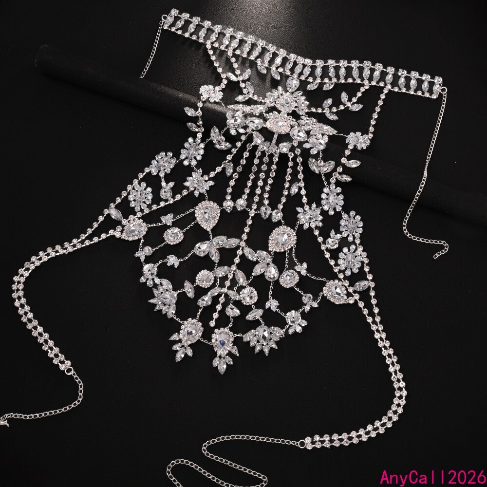 Hot Women Chest Rhinestone Necklace Vest Floral Droplet Luxury Body Chain Party